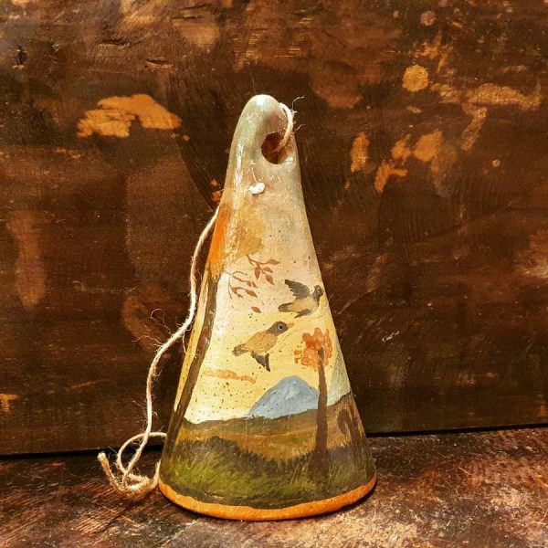 Campanella tinte gialle con volo di anatre e scoiattoli 21x12 cm