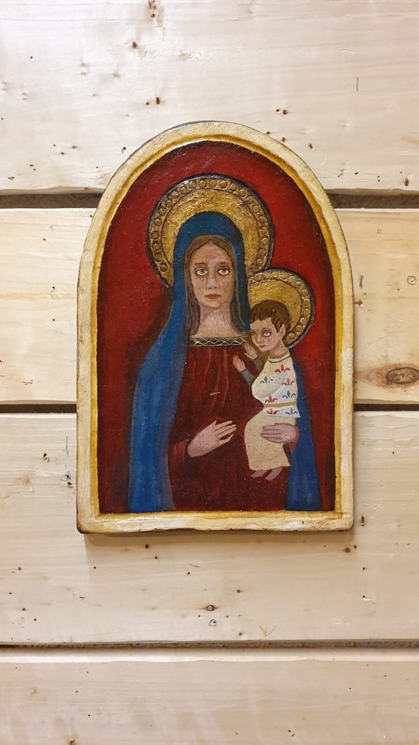 Pannello con la Madonna di legno di pioppo