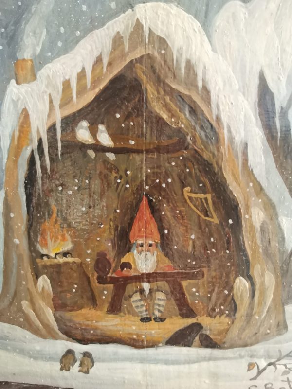 Pannello Gnometto seduto accanto al fuoco